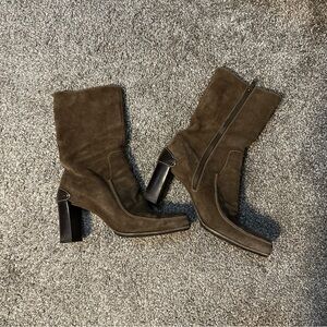 Cole Haan Vintage 90s y2K Chunky Heel Suede Bootie Brown Women's Sz 8